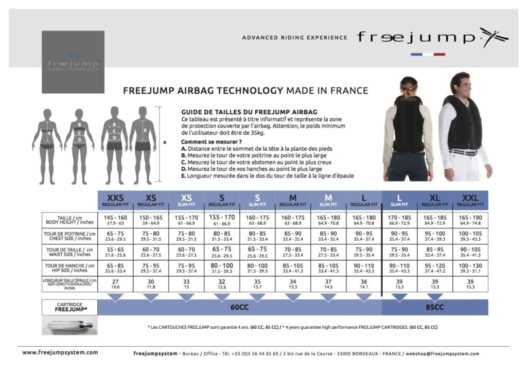 tabla de medidas chaleco freejump airbag espacio horse vigo