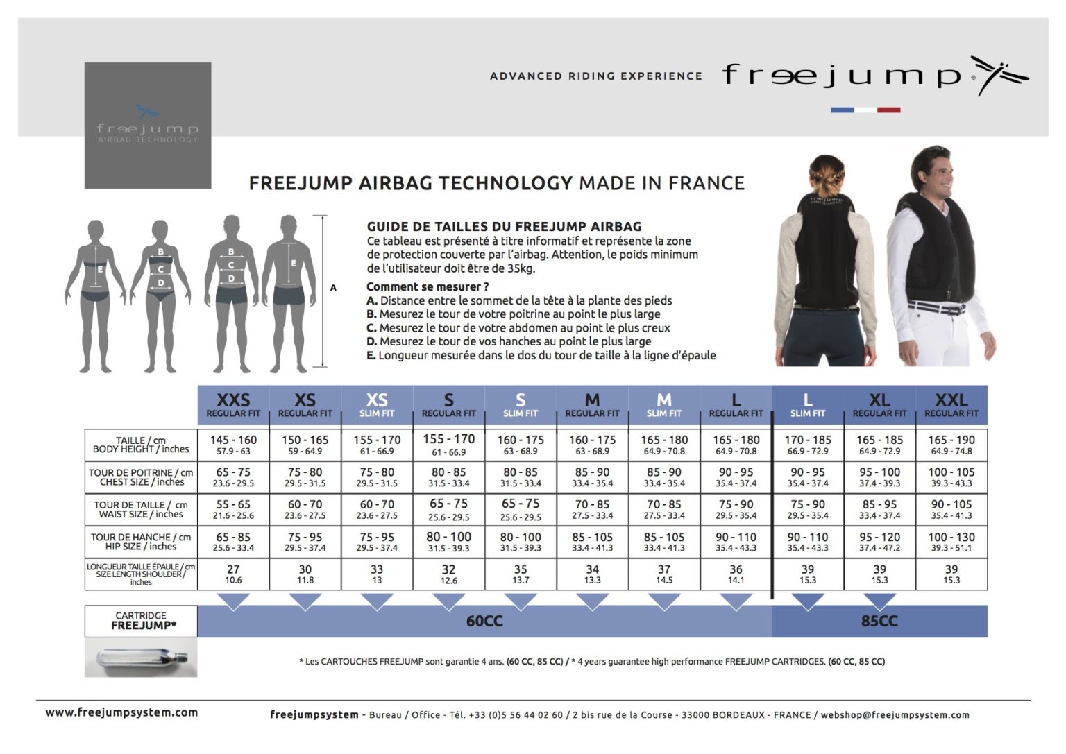 tabla de medidas chaleco freejump airbag espacio horse vigo